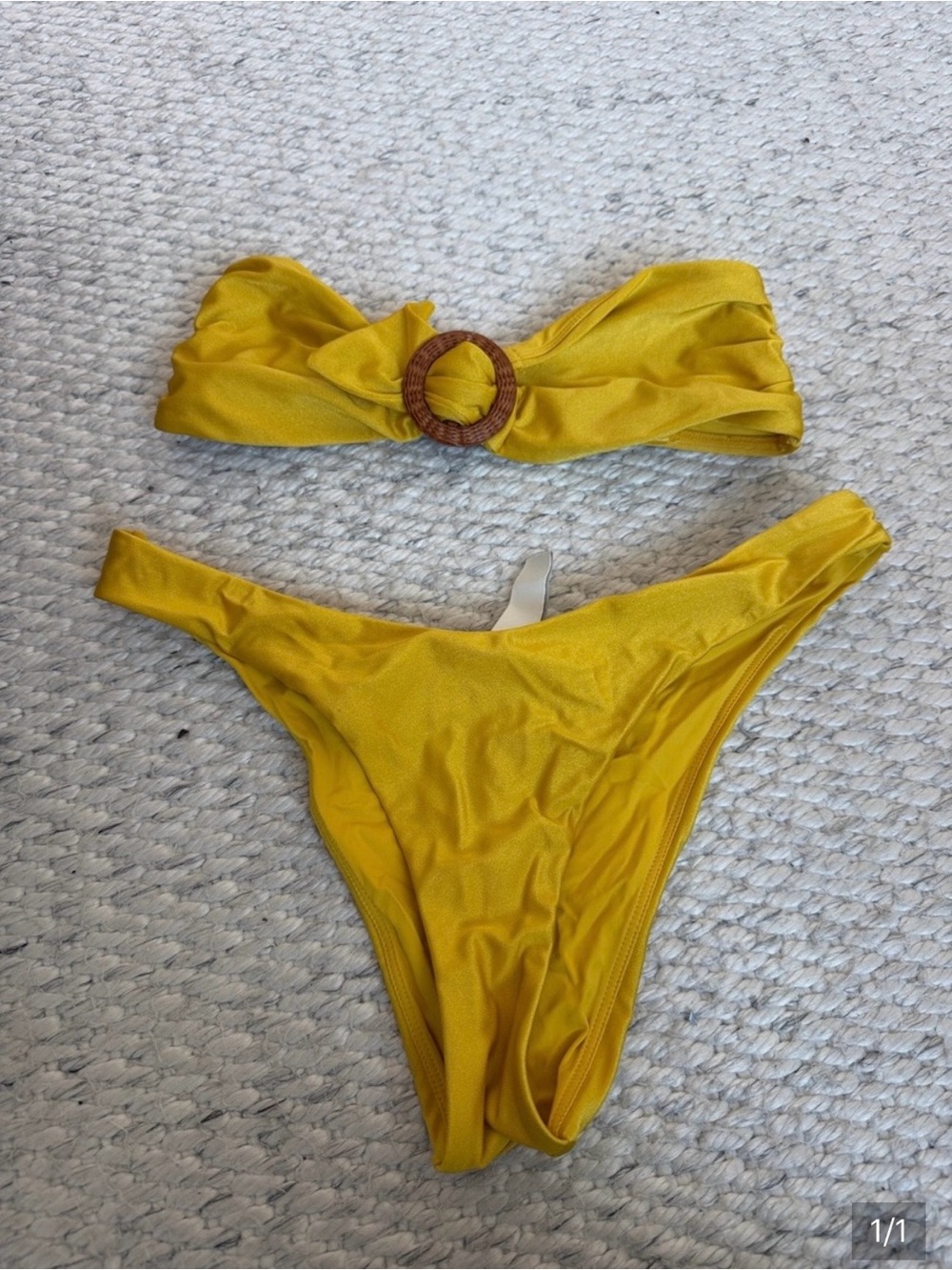 Zimmermann Mustard Yellow Bandeau Bikini with Wood Ring 2 pieces